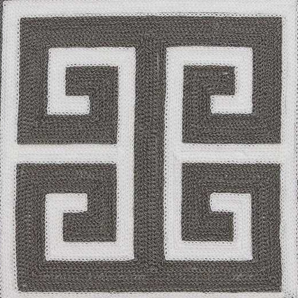 20" Gray and White Greek Key Cotton Throw Pillow - Image 9