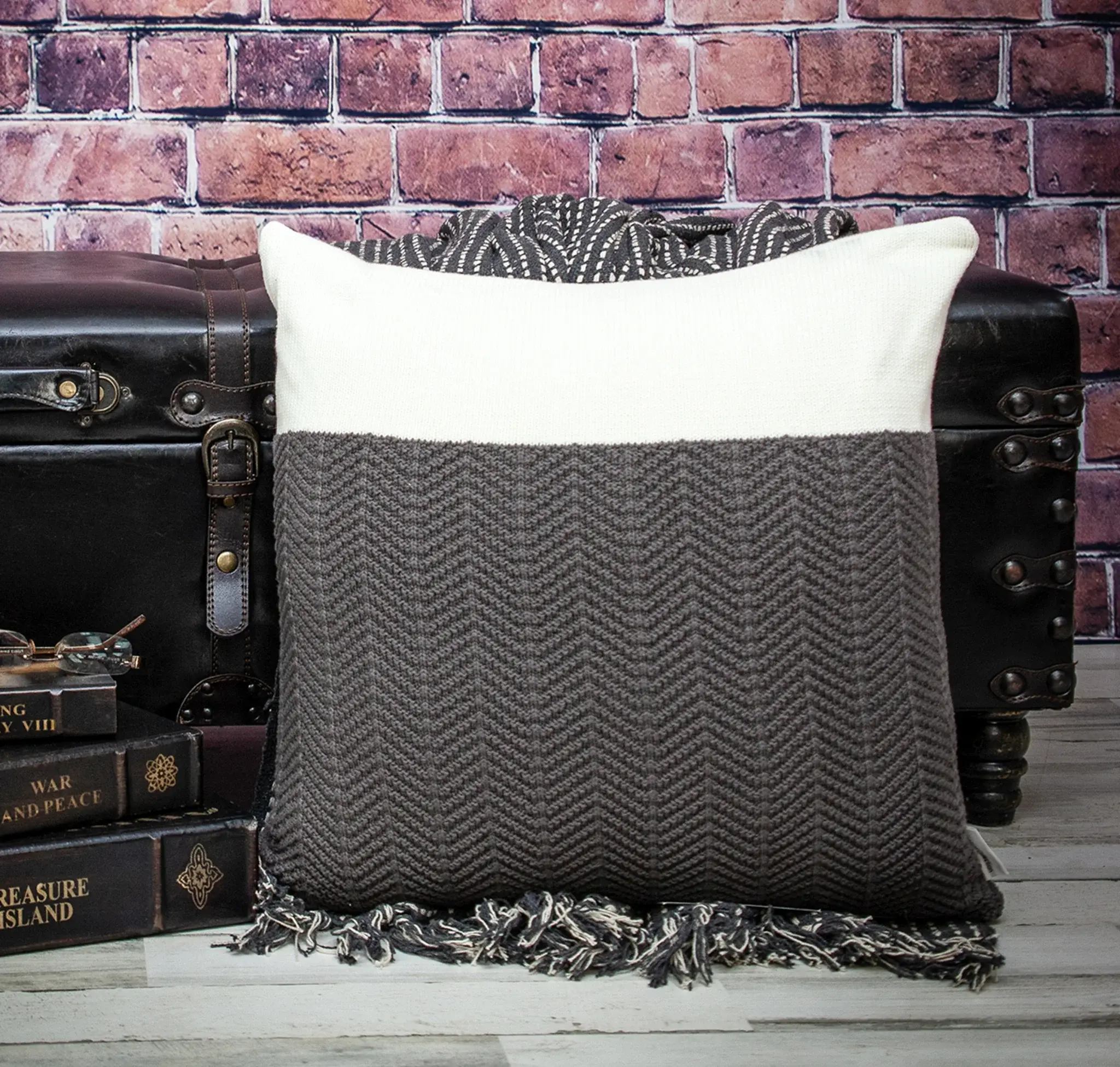 20" Gray Cotton Throw Pillow - Image 8