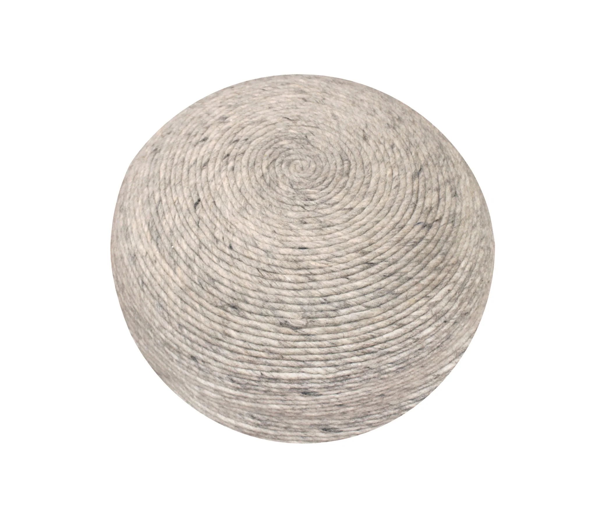 20" Gray Wool Round Ribbed Pouf Ottoman - Image 2