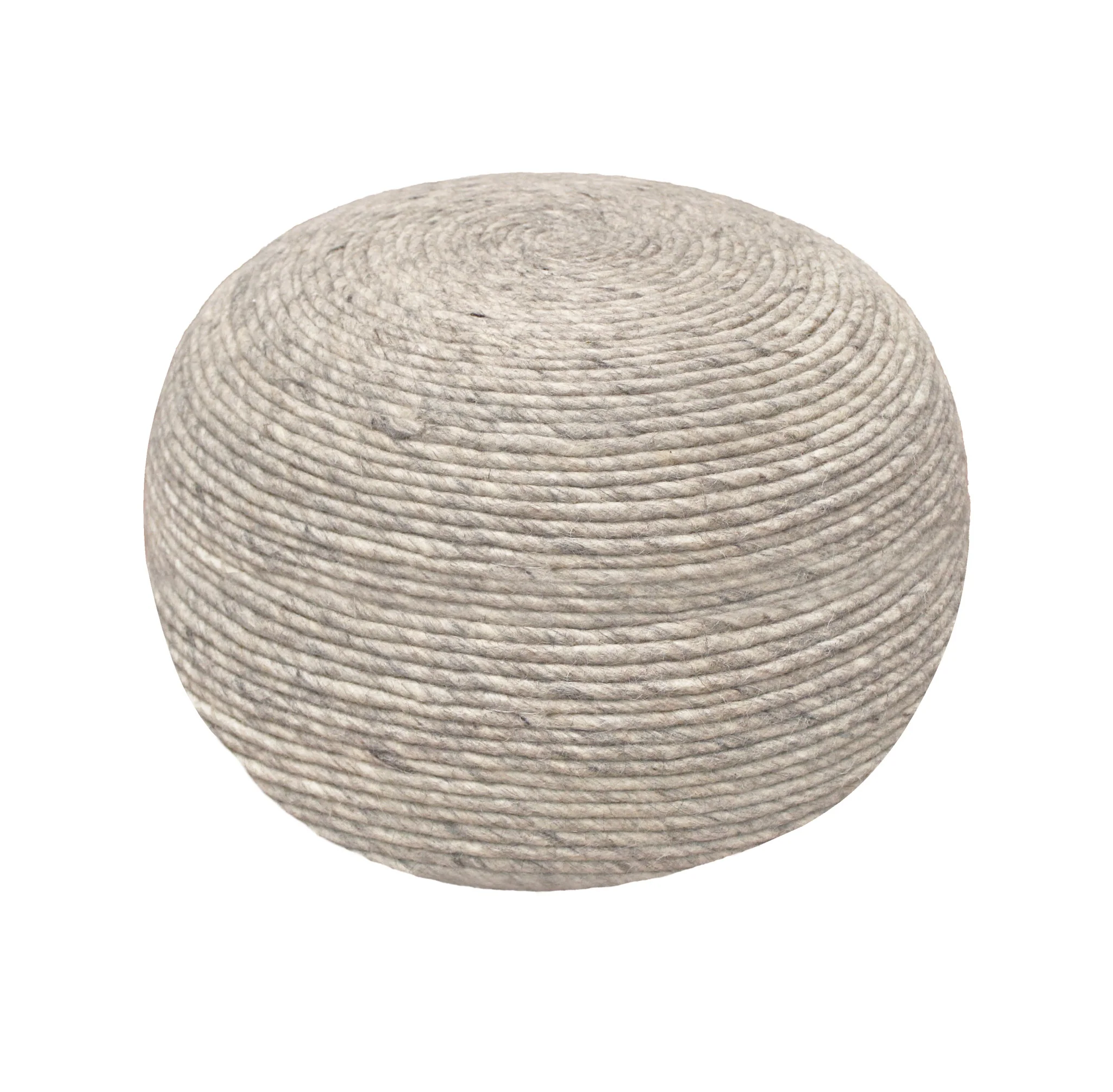 20" Gray Wool Round Ribbed Pouf Ottoman - Image 3