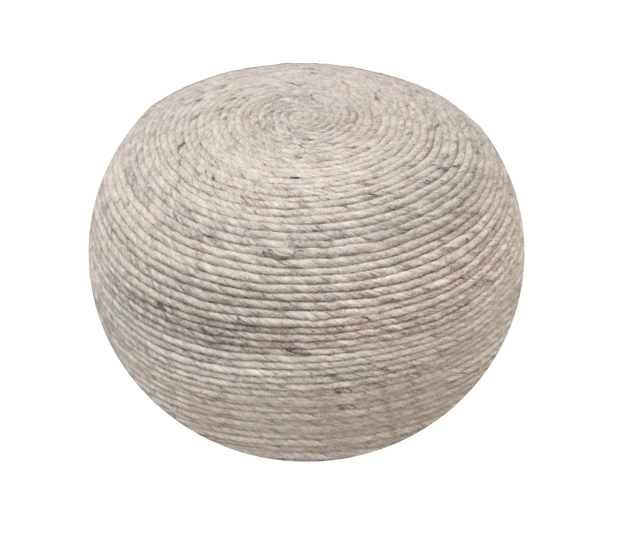 20" Gray Wool Round Ribbed Pouf Ottoman - Image 4