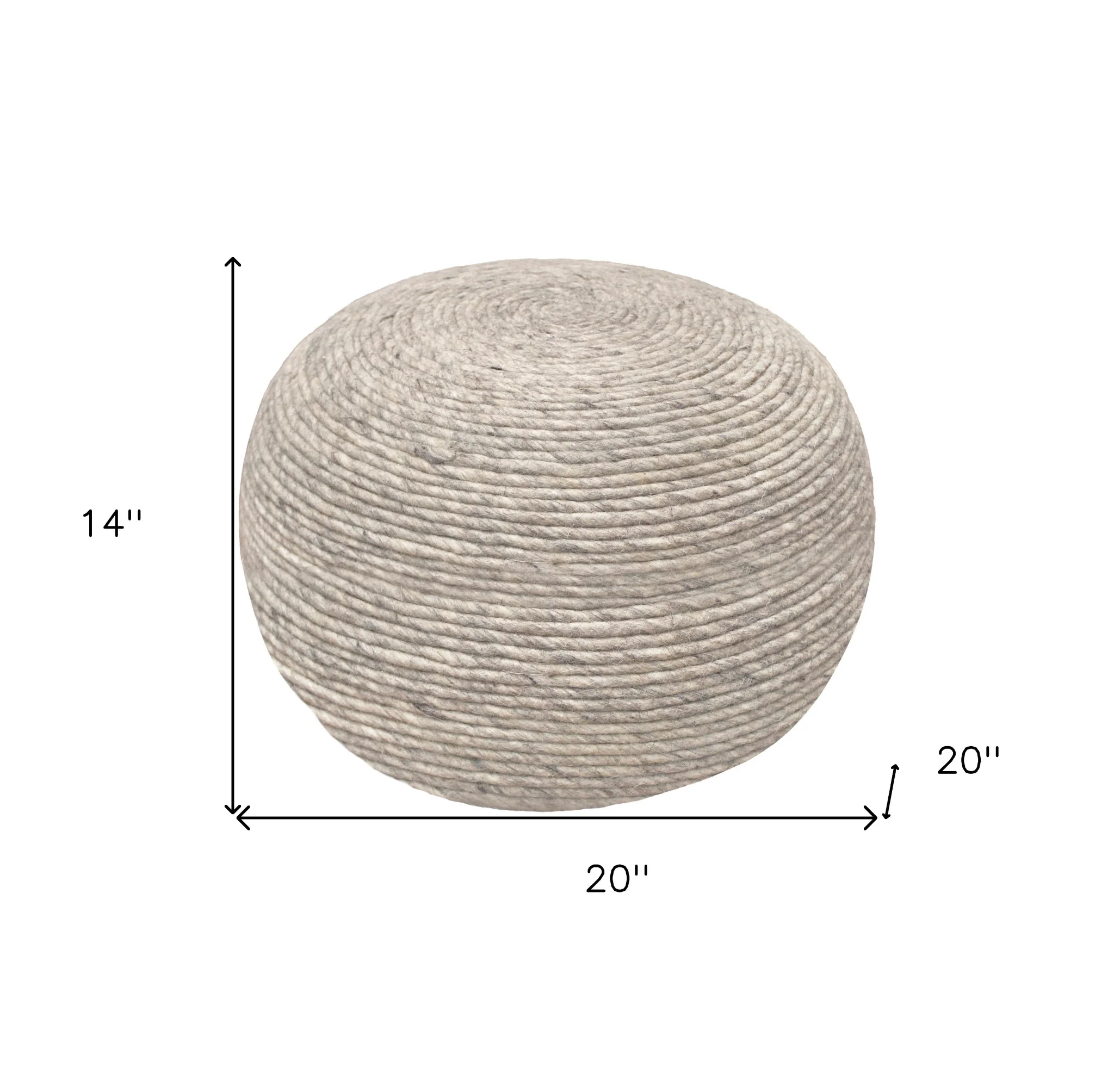 20" Gray Wool Round Ribbed Pouf Ottoman - Image 5