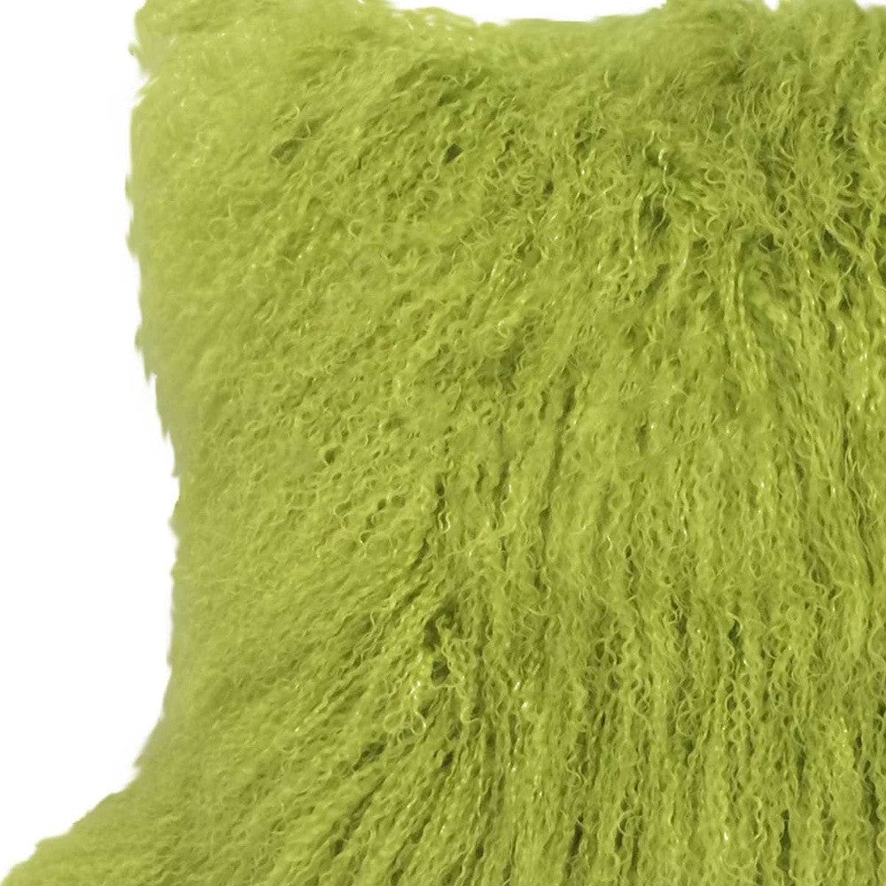 20" Lime Green Genuine Tibetan Lamb Fur Pillow With Microsuede Backing - Image 3