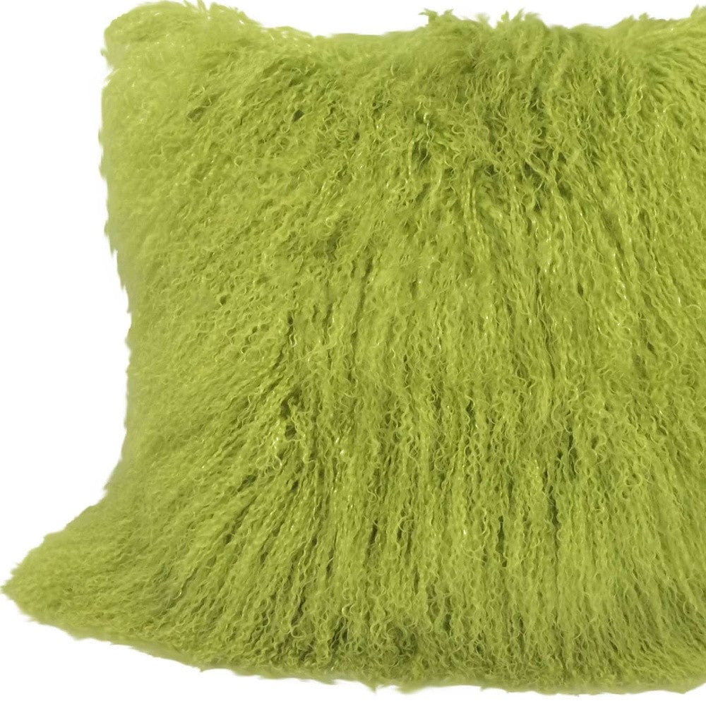 20" Lime Green Genuine Tibetan Lamb Fur Pillow With Microsuede Backing - Image 4