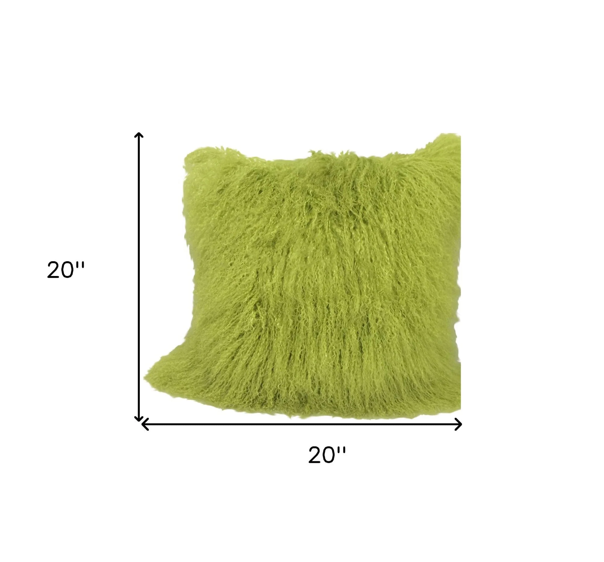 20" Lime Green Genuine Tibetan Lamb Fur Pillow With Microsuede Backing - Image 5