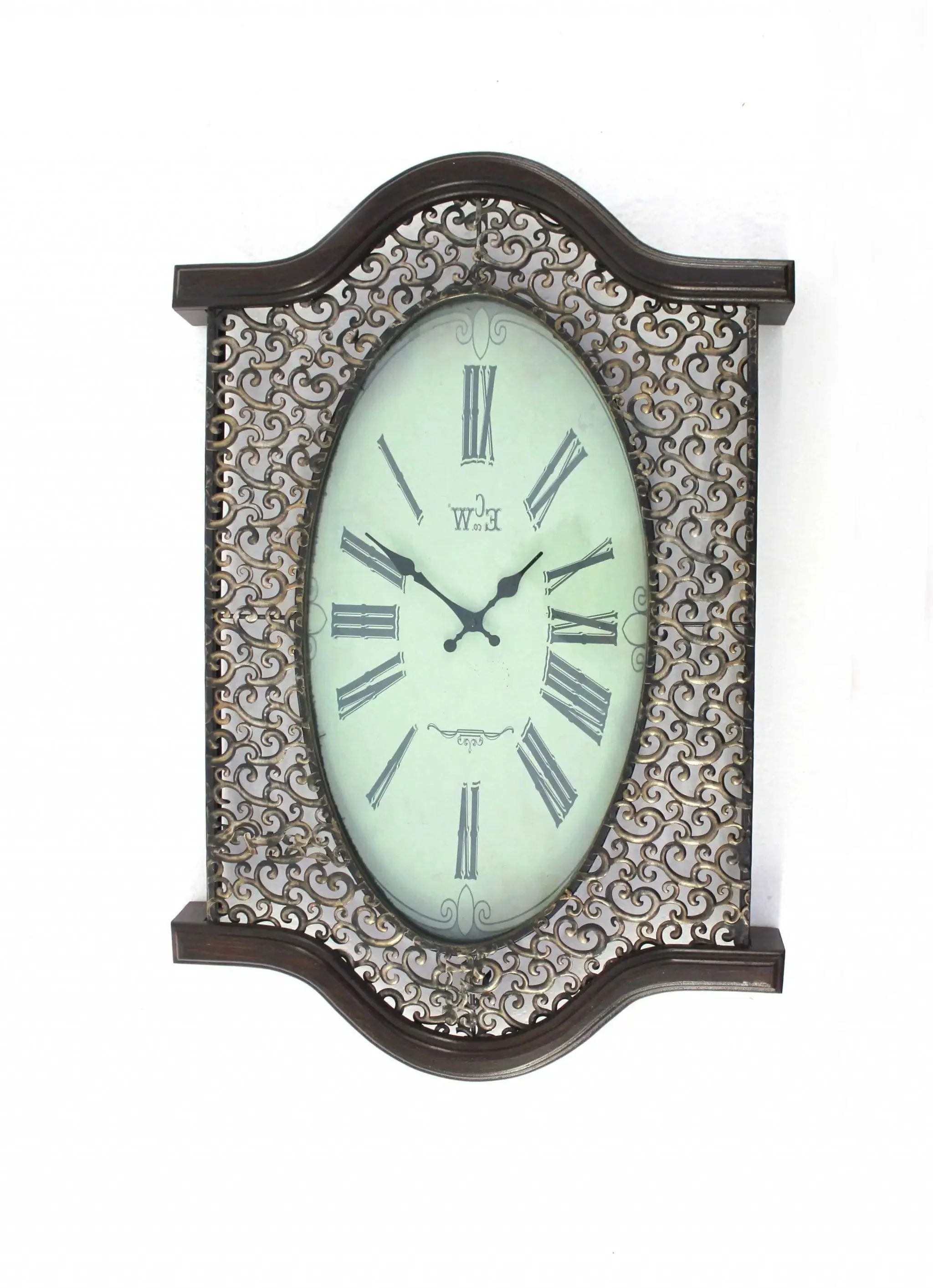 20" Oval Antiqued Bronze Wood and Glass Analog Wall Clock - Image 3