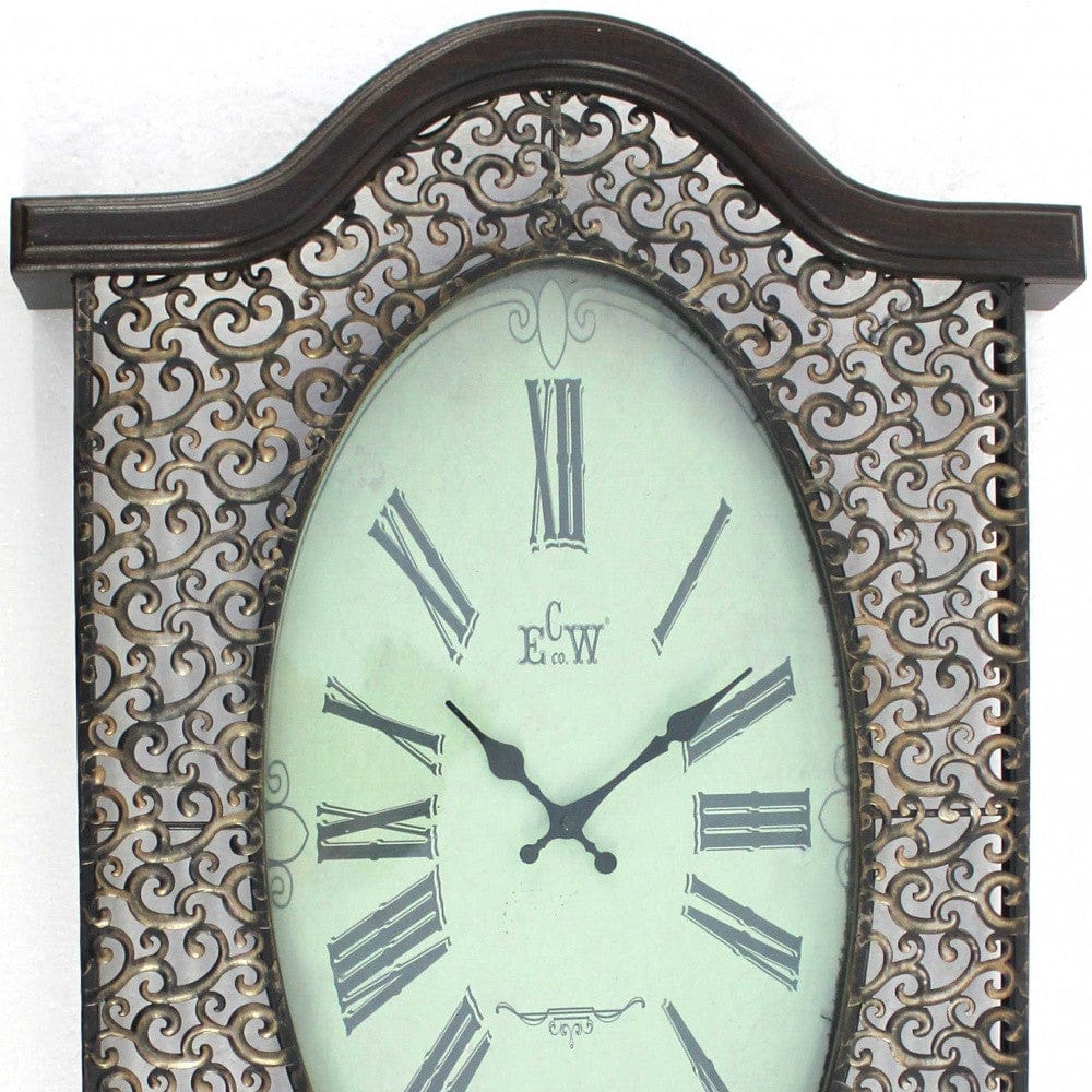 20" Oval Antiqued Bronze Wood and Glass Analog Wall Clock - Image 4