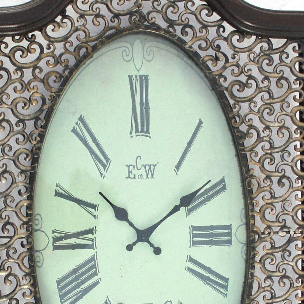 20" Oval Antiqued Bronze Wood and Glass Analog Wall Clock - Image 5