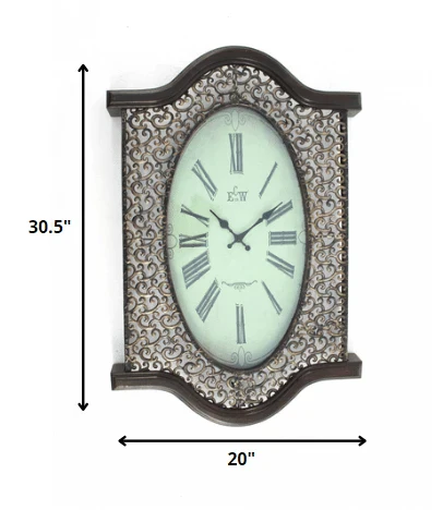 20" Oval Antiqued Bronze Wood and Glass Analog Wall Clock - Image 6