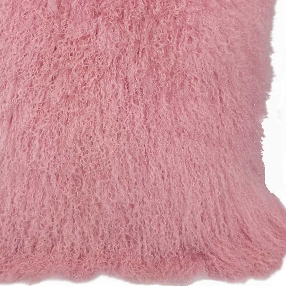 20" Pink Genuine Tibetan Lamb Fur Pillow With Microsuede Backing - Image 3