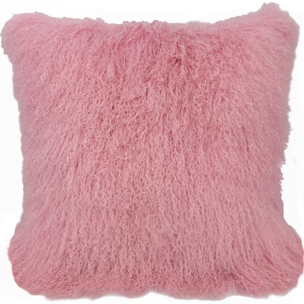 20" Pink Genuine Tibetan Lamb Fur Pillow With Microsuede Backing - Image 4