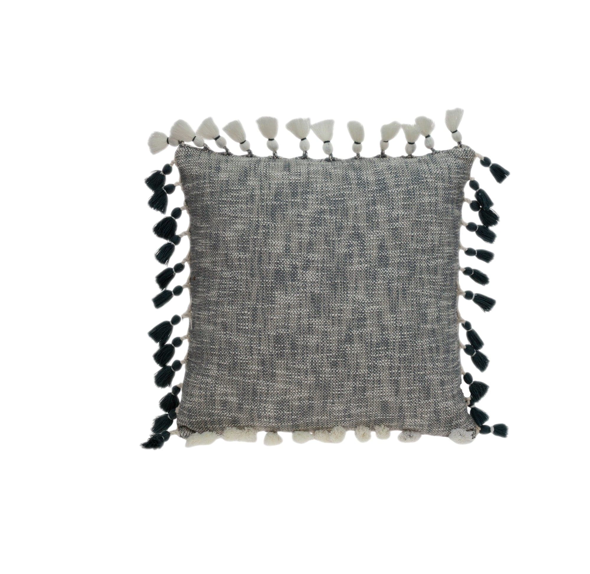 20" Slate Gray Abstract Cotton Throw Pillow With Tassels - Image 2