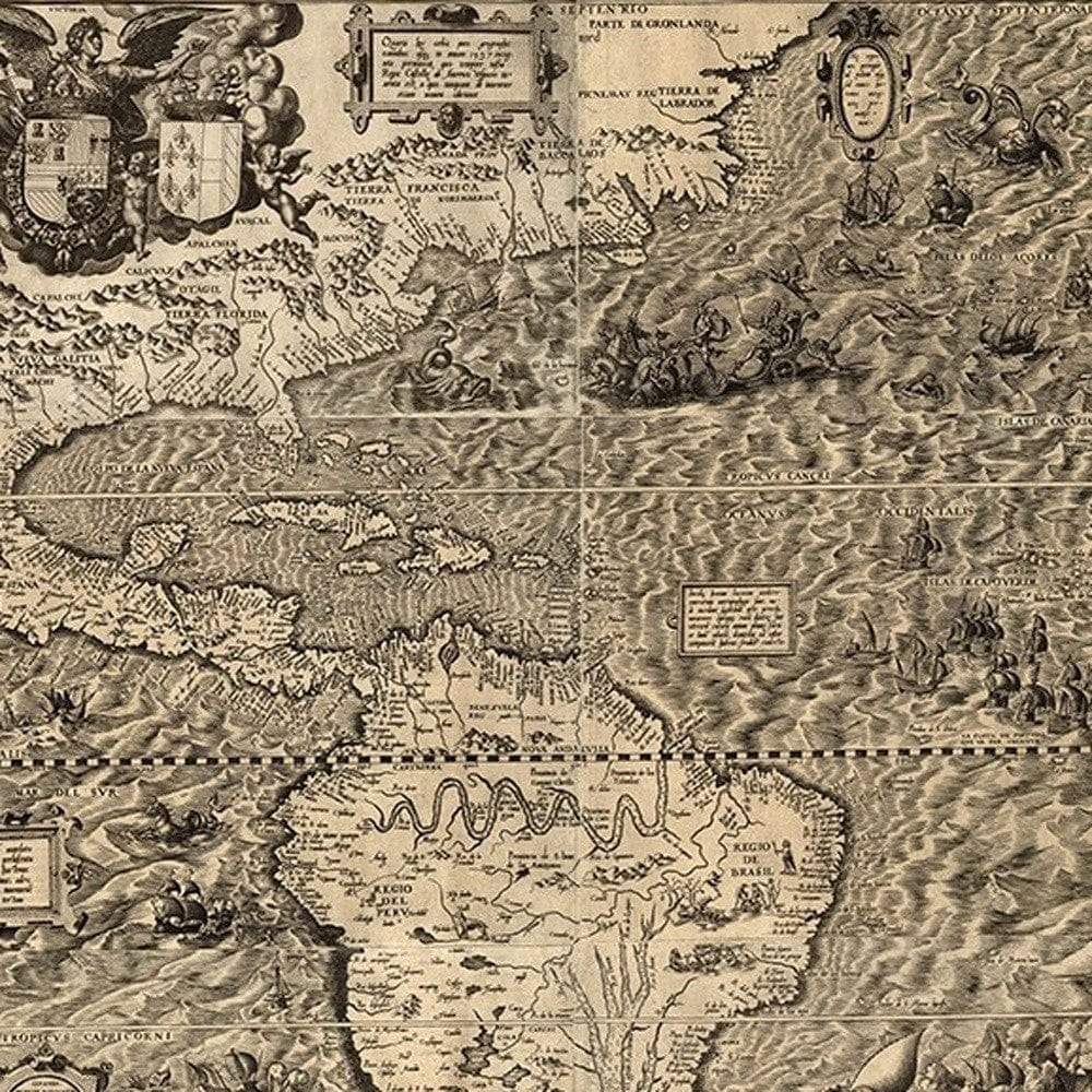20" X 24" Vintage 1562 Map Of Early Americas Wall Art - Image 3
