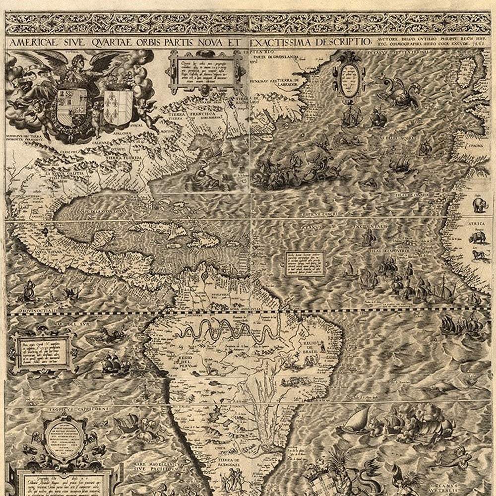20" X 24" Vintage 1562 Map Of Early Americas Wall Art - Image 4