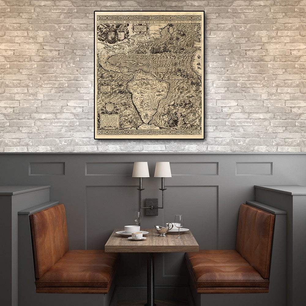 20" X 24" Vintage 1562 Map Of Early Americas Wall Art - Image 5