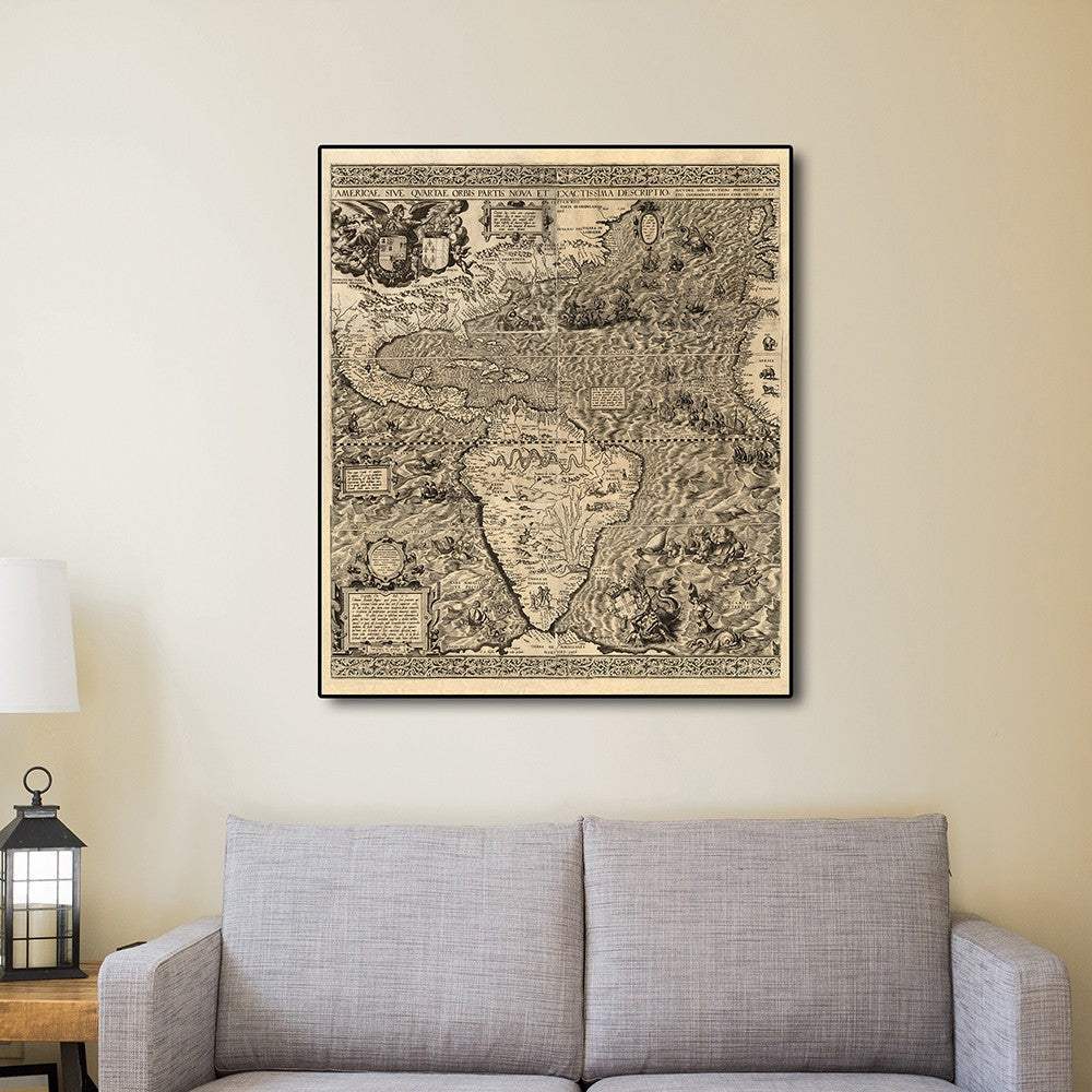 20" X 24" Vintage 1562 Map Of Early Americas Wall Art - Image 6