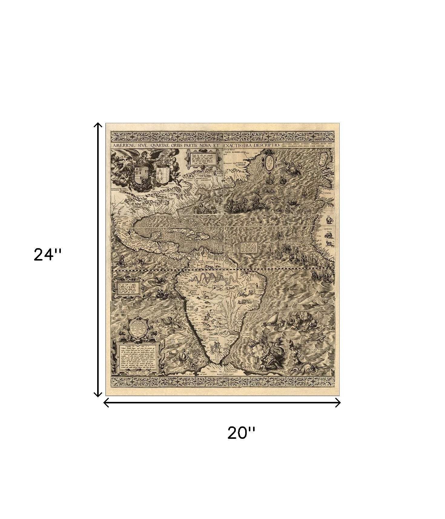 20" X 24" Vintage 1562 Map Of Early Americas Wall Art - Image 7