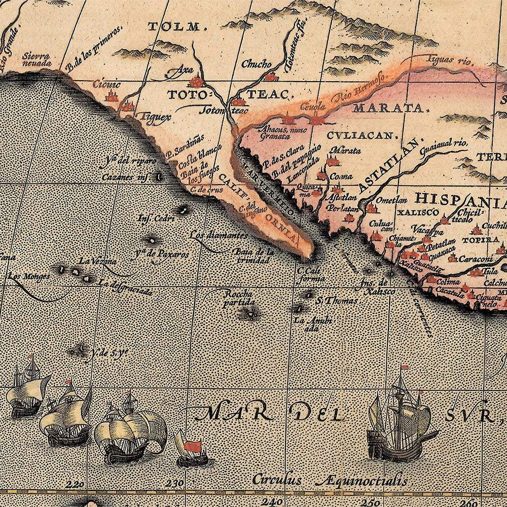 20" X 28" Vintage 1598 Map Of The Americas Wall Art - Image 3