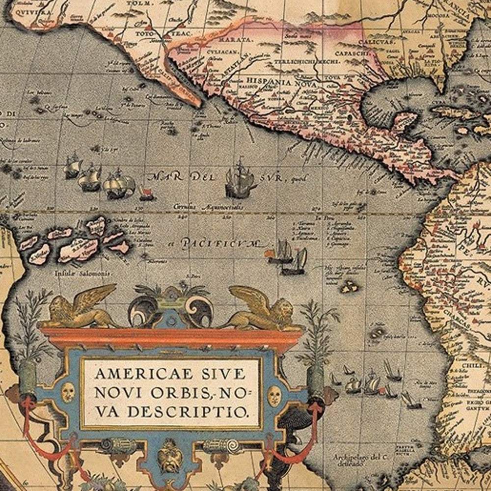 20" X 28" Vintage 1598 Map Of The Americas Wall Art - Image 4