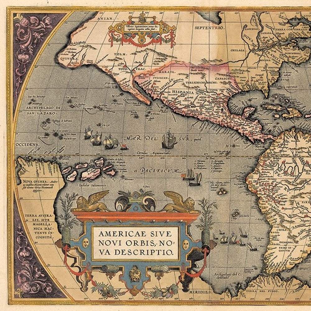 20" X 28" Vintage 1598 Map Of The Americas Wall Art - Image 5