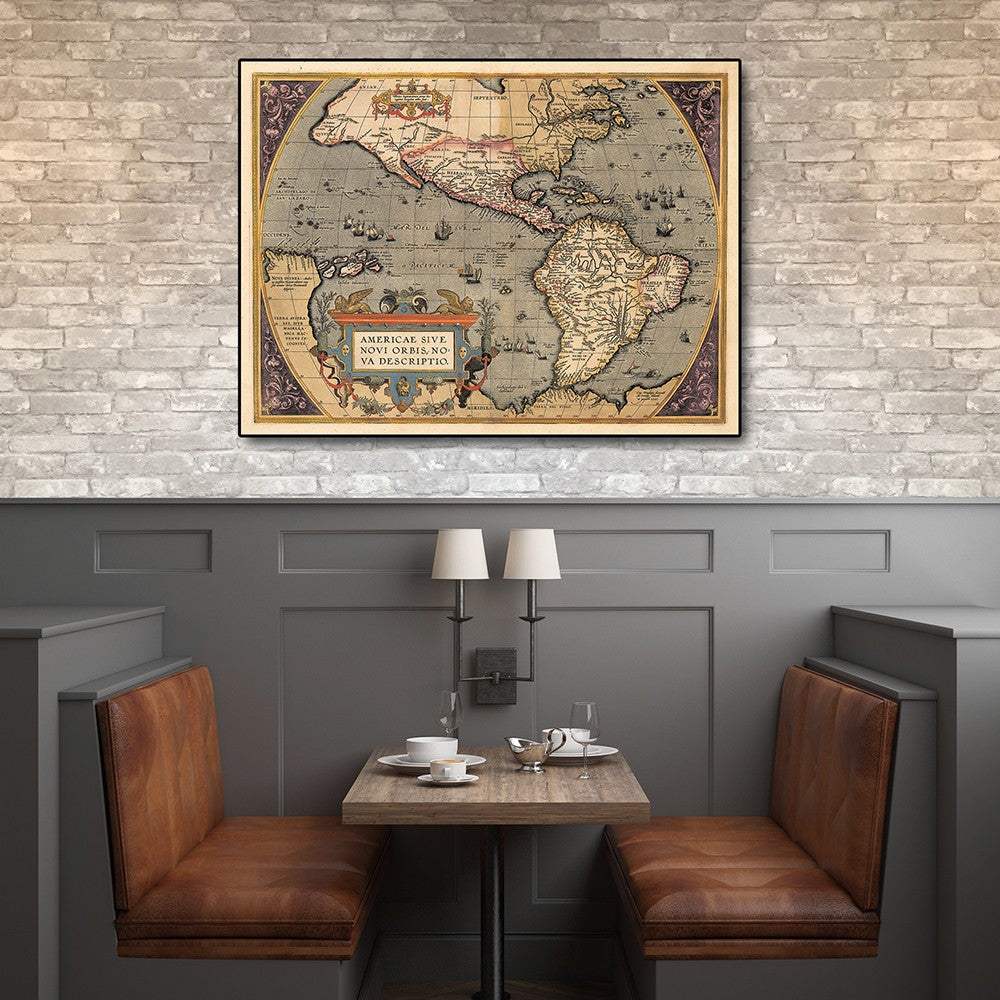 20" X 28" Vintage 1598 Map Of The Americas Wall Art - Image 6