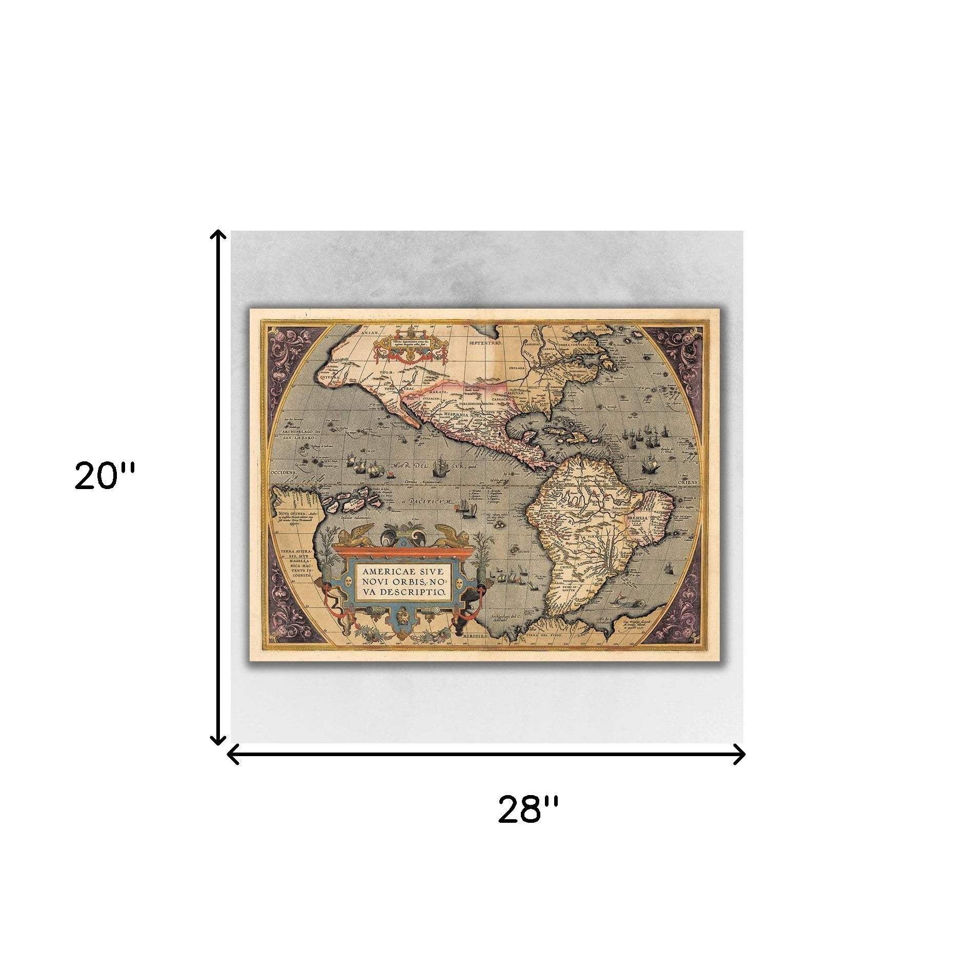20" X 28" Vintage 1598 Map Of The Americas Wall Art - Image 8