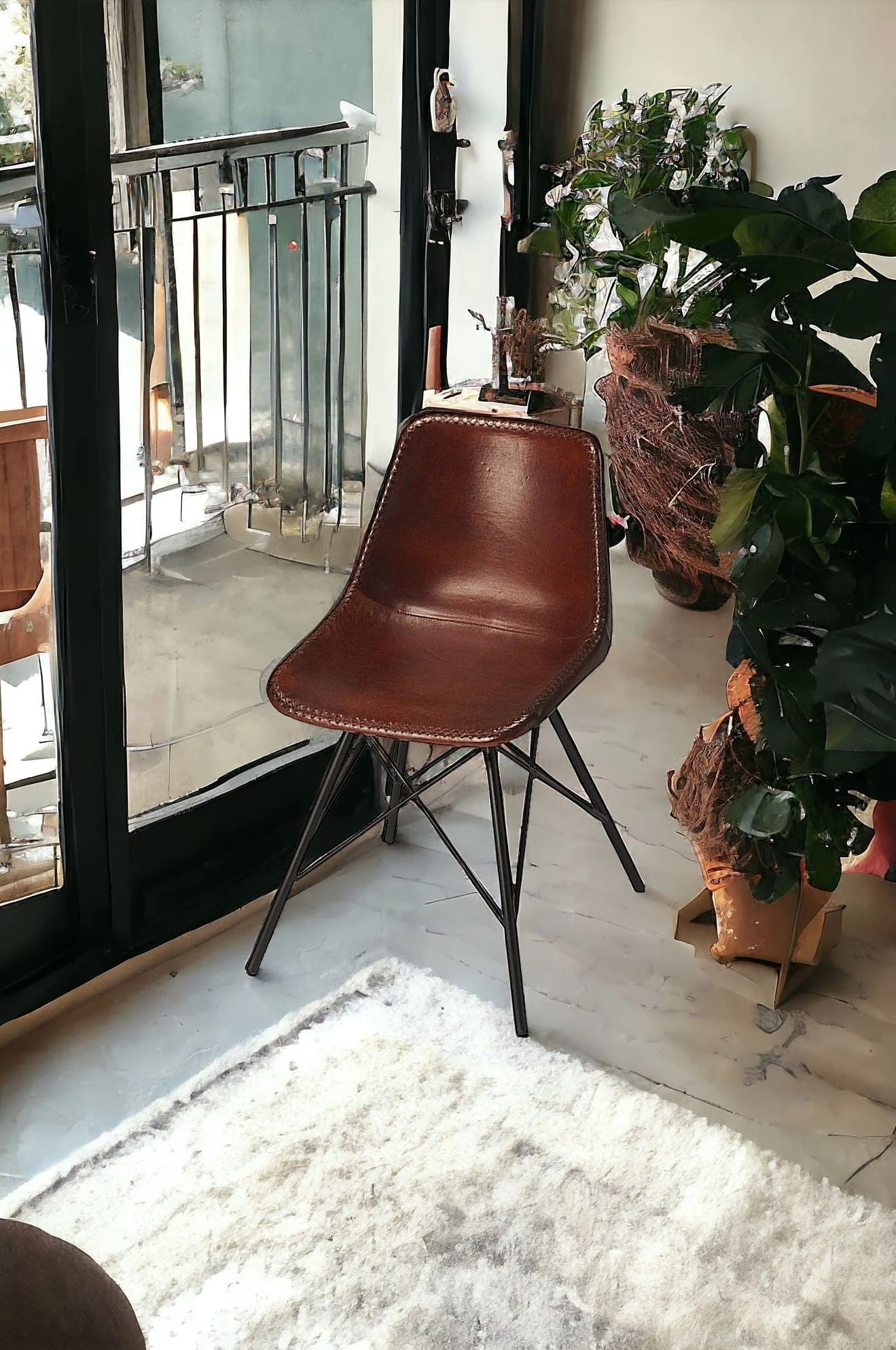 21" Brown And Black Faux Leather Side Chair - Image 6
