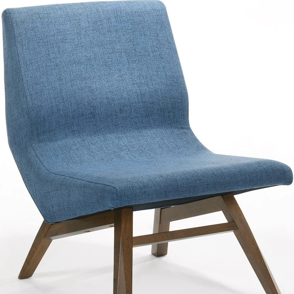22" Blue And Walnut Solid Color Lounge Chair With Ottoman - Image 5