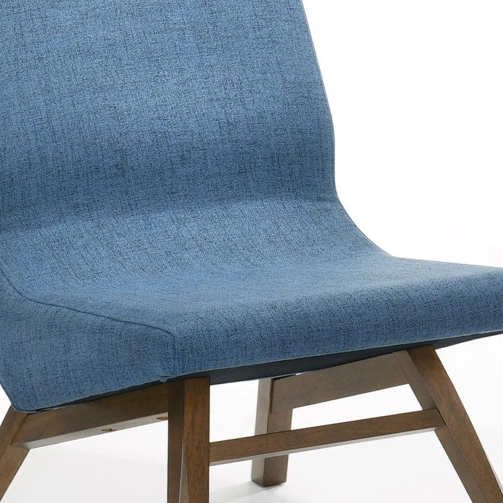 22" Blue And Walnut Solid Color Lounge Chair With Ottoman - Image 6