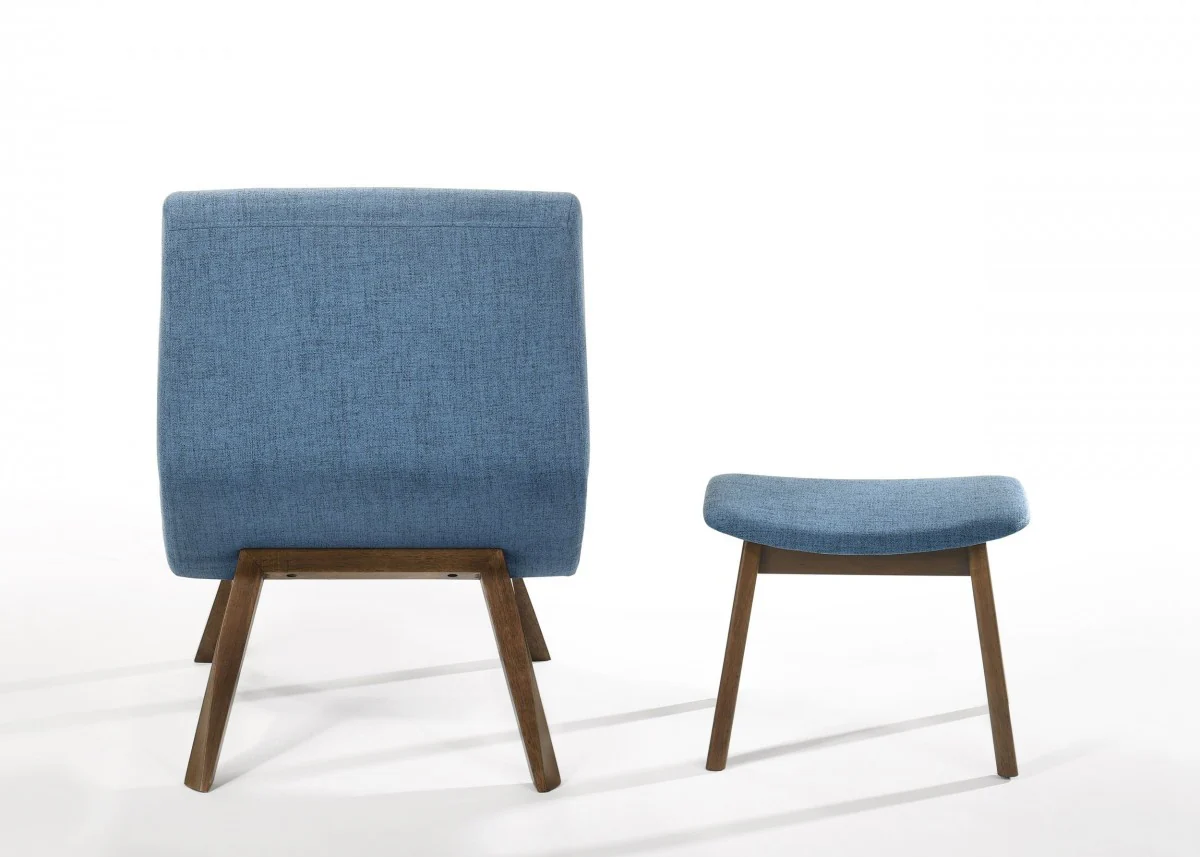 22" Blue And Walnut Solid Color Lounge Chair With Ottoman - Image 7