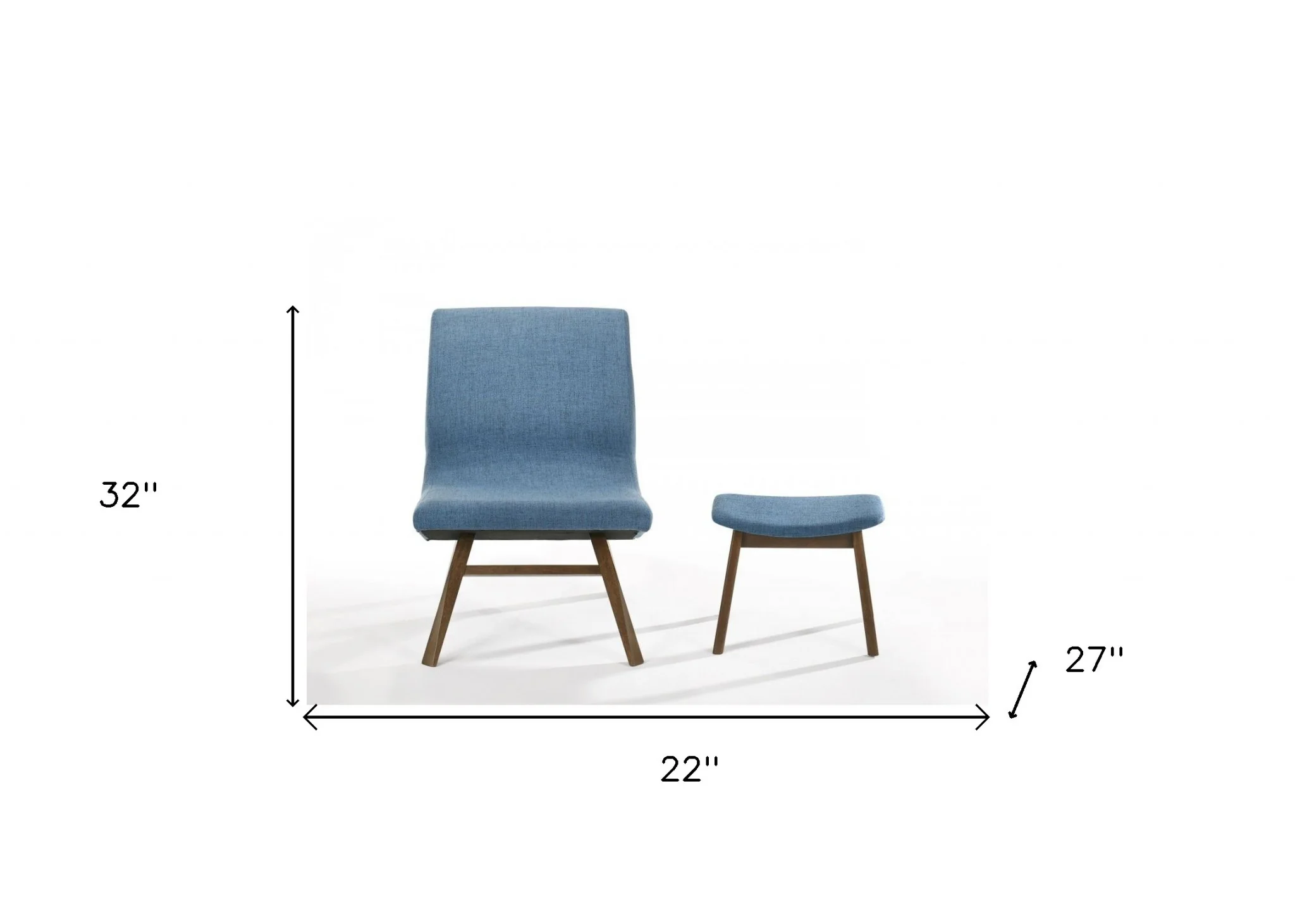 22" Blue And Walnut Solid Color Lounge Chair With Ottoman - Image 8