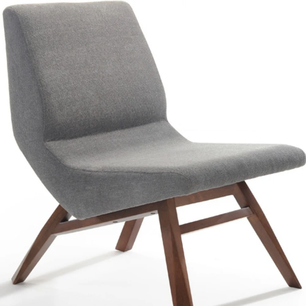 22" Grey And Walnut Solid Color Lounge Chair With Ottoman - Image 5