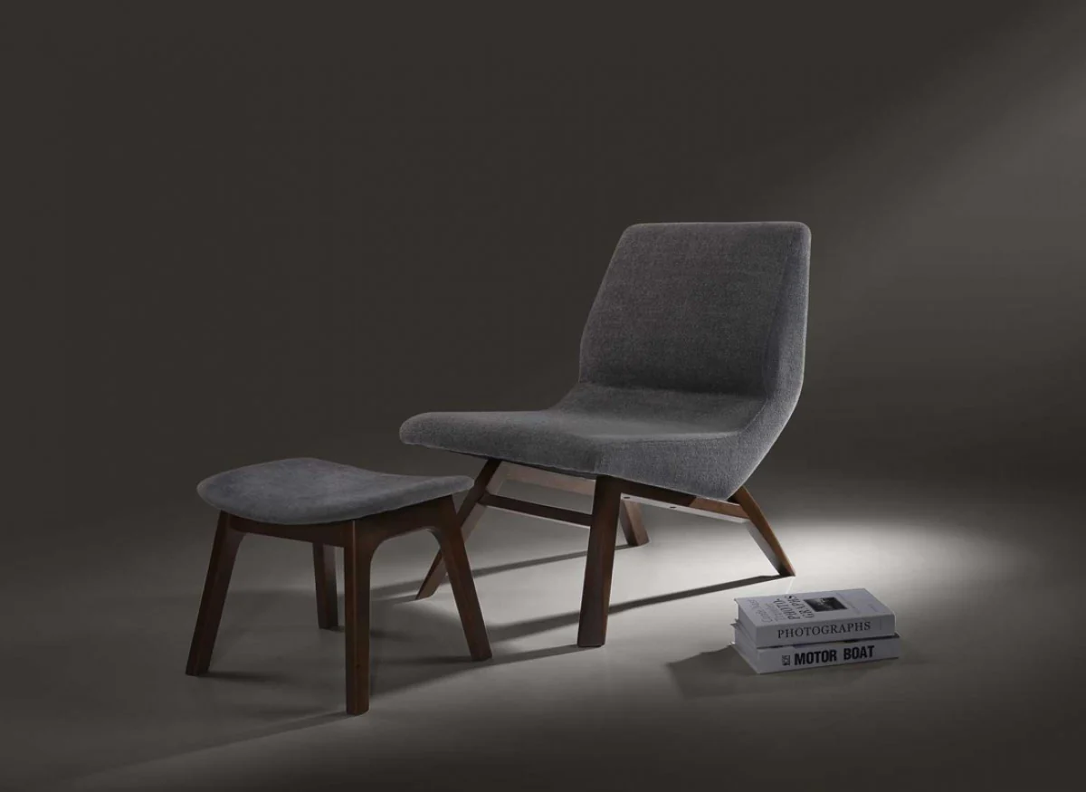 22" Grey And Walnut Solid Color Lounge Chair With Ottoman - Image 7