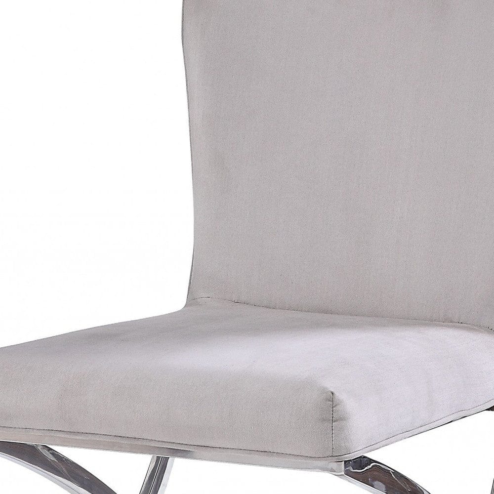 24" Beige Velvet And Silver Parsons Chair - Image 6
