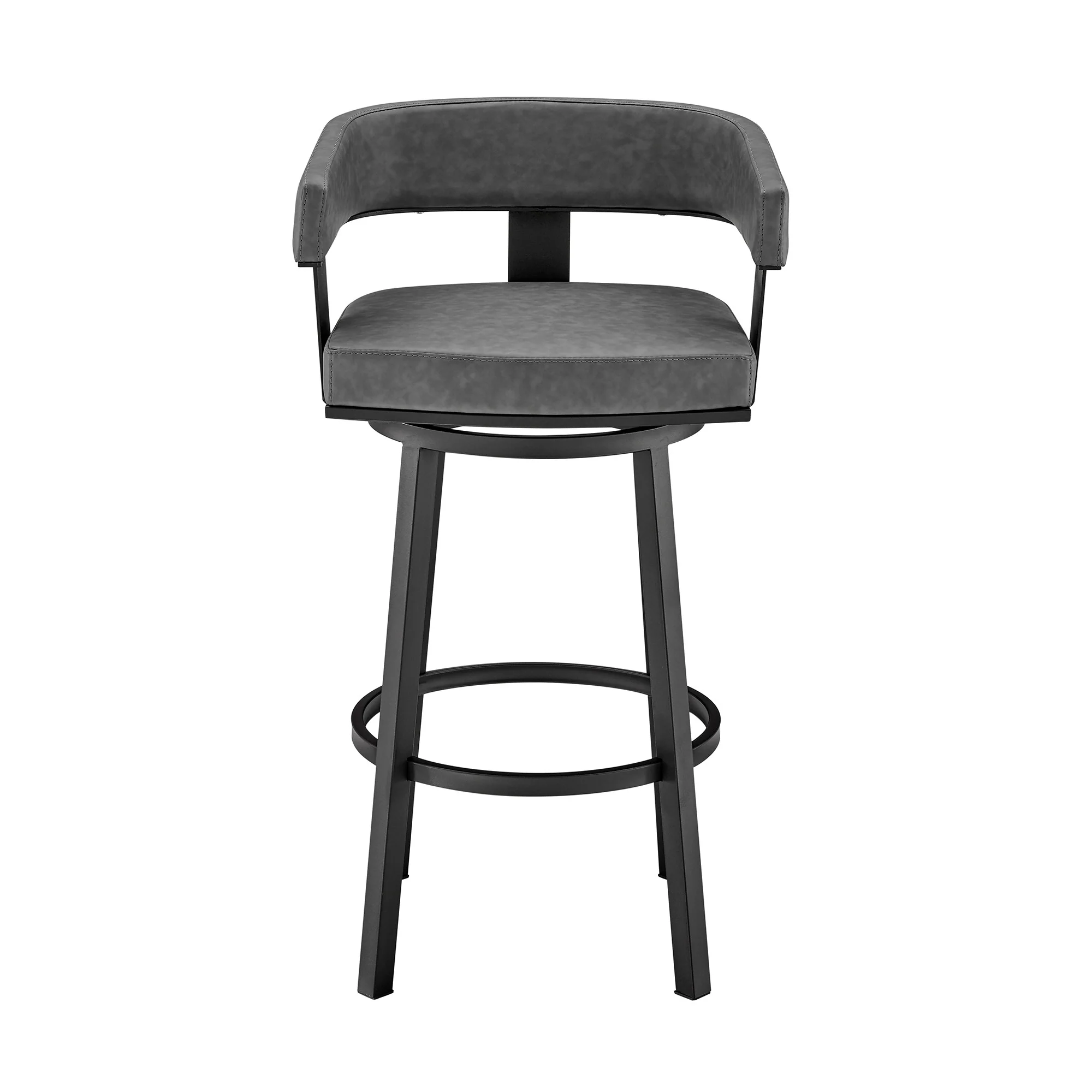 26" Gray And Black Faux Leather And Iron Swivel Low Back Counter Height Bar Chair - Image 3