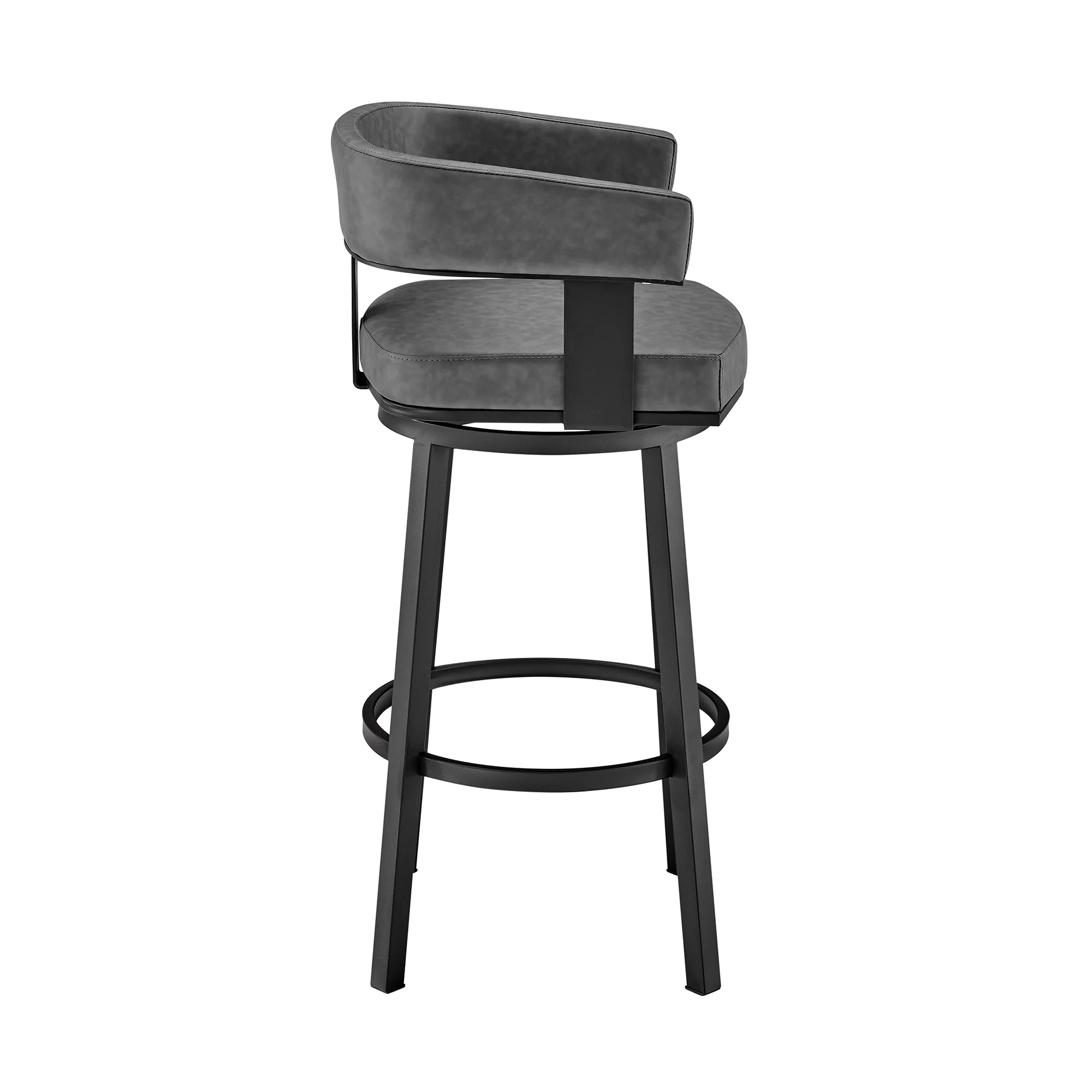 26" Gray And Black Faux Leather And Iron Swivel Low Back Counter Height Bar Chair - Image 4
