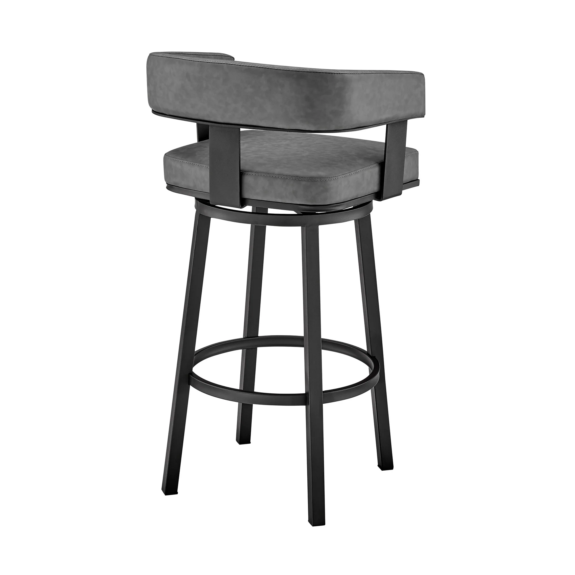26" Gray And Black Faux Leather And Iron Swivel Low Back Counter Height Bar Chair - Image 5