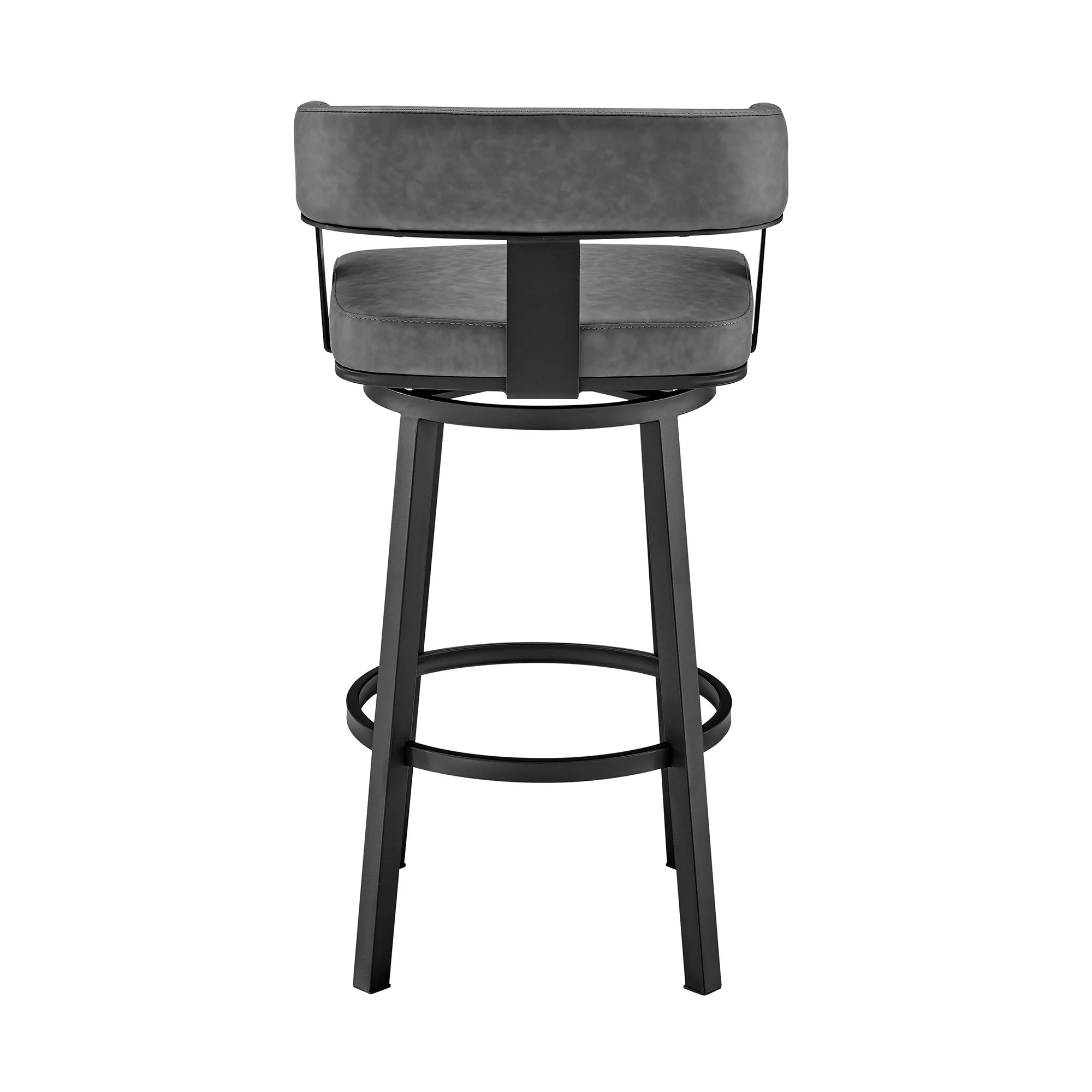 26" Gray And Black Faux Leather And Iron Swivel Low Back Counter Height Bar Chair - Image 6