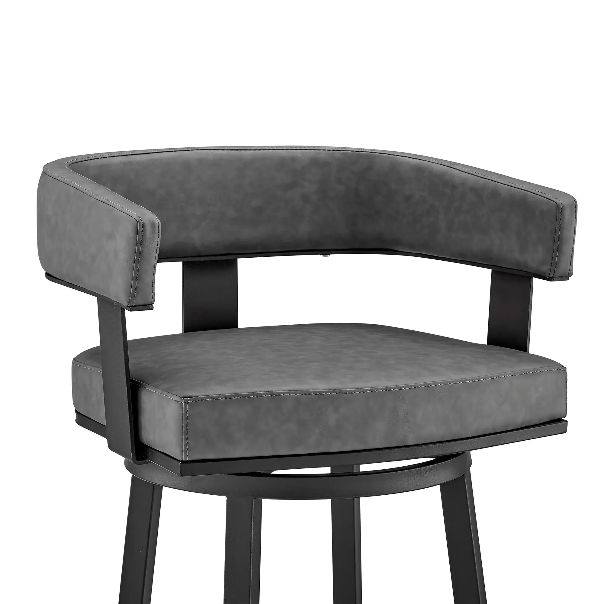 26" Gray And Black Faux Leather And Iron Swivel Low Back Counter Height Bar Chair - Image 7