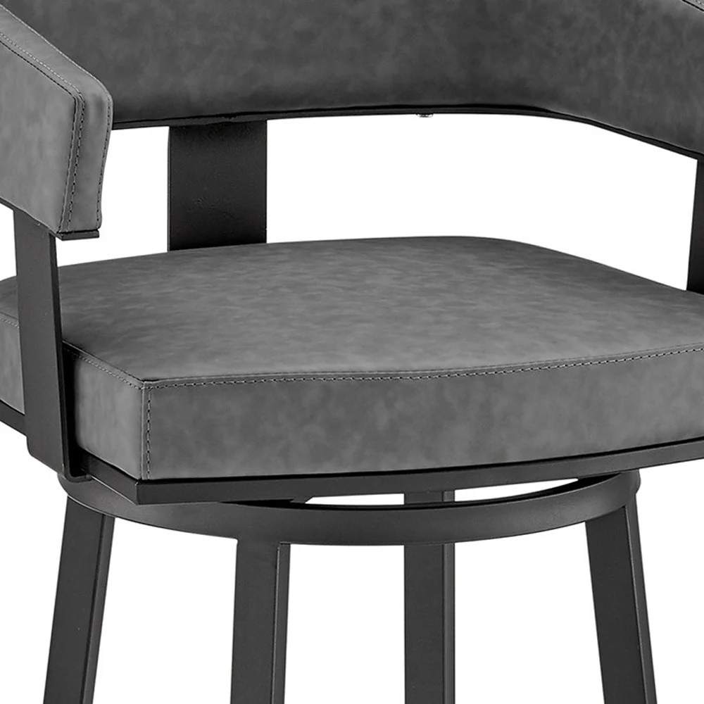 26" Gray And Black Faux Leather And Iron Swivel Low Back Counter Height Bar Chair - Image 8