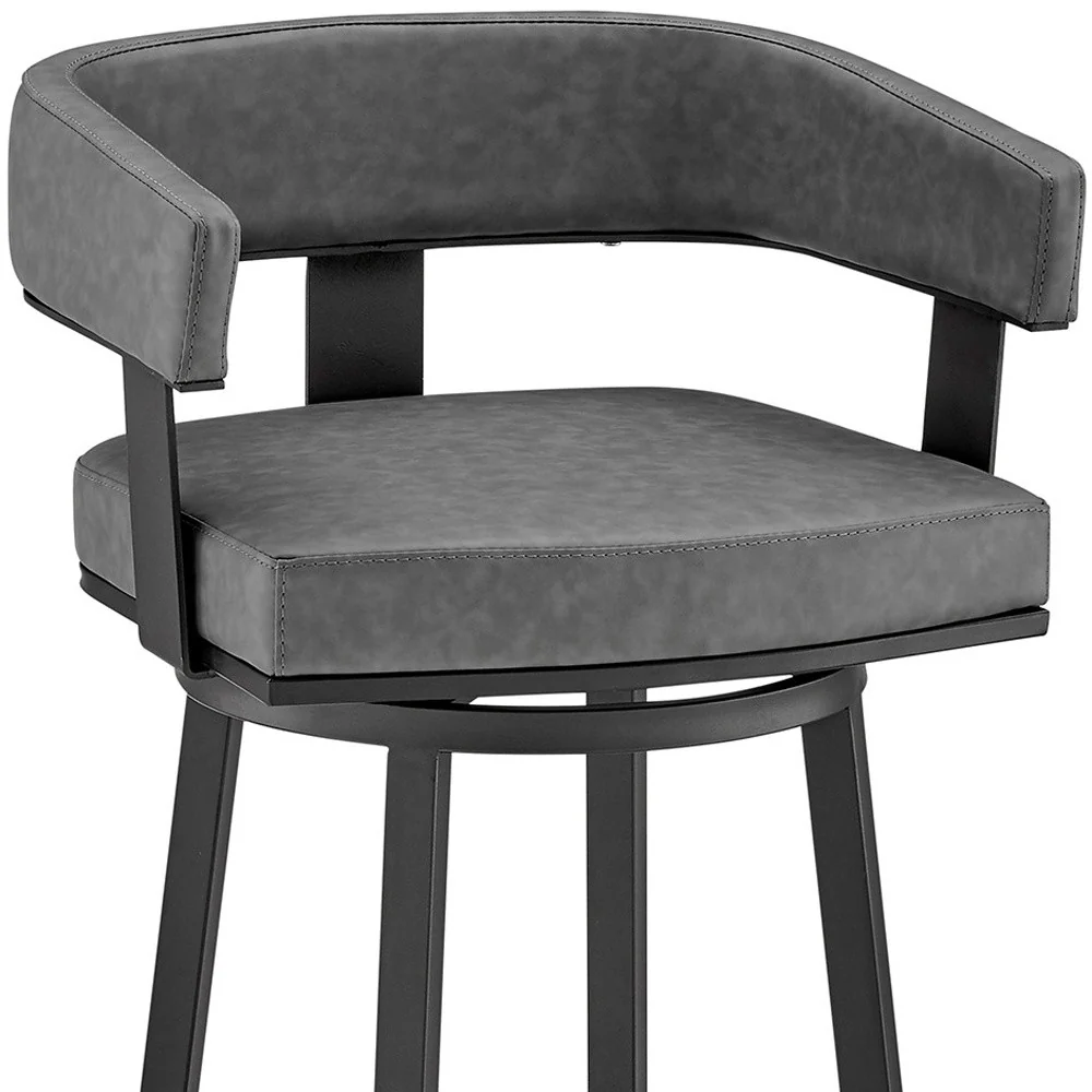 26" Gray And Black Faux Leather And Iron Swivel Low Back Counter Height Bar Chair - Image 9