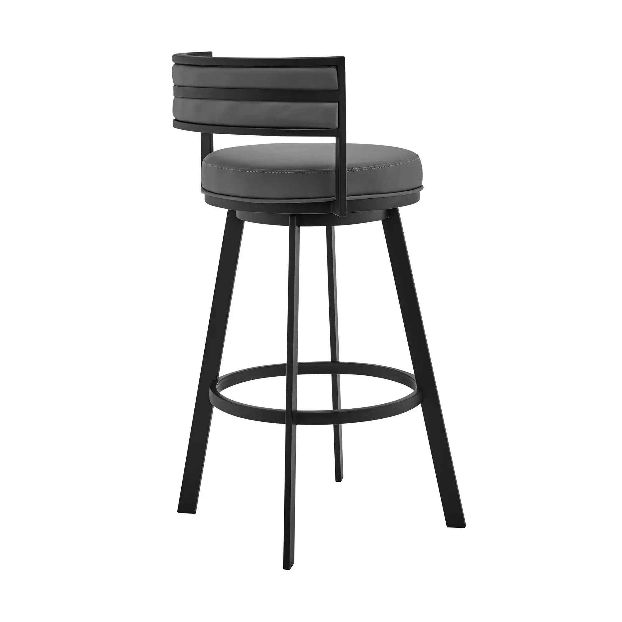 26" Gray And Black Faux Leather And Iron Swivel Low Back Counter Height Bar Chair - Image 5