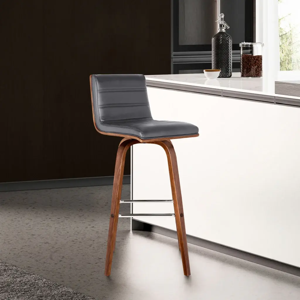 26" Gray And Brown Solid Wood Swivel Low Back Counter Height Bar Chair - Image 7