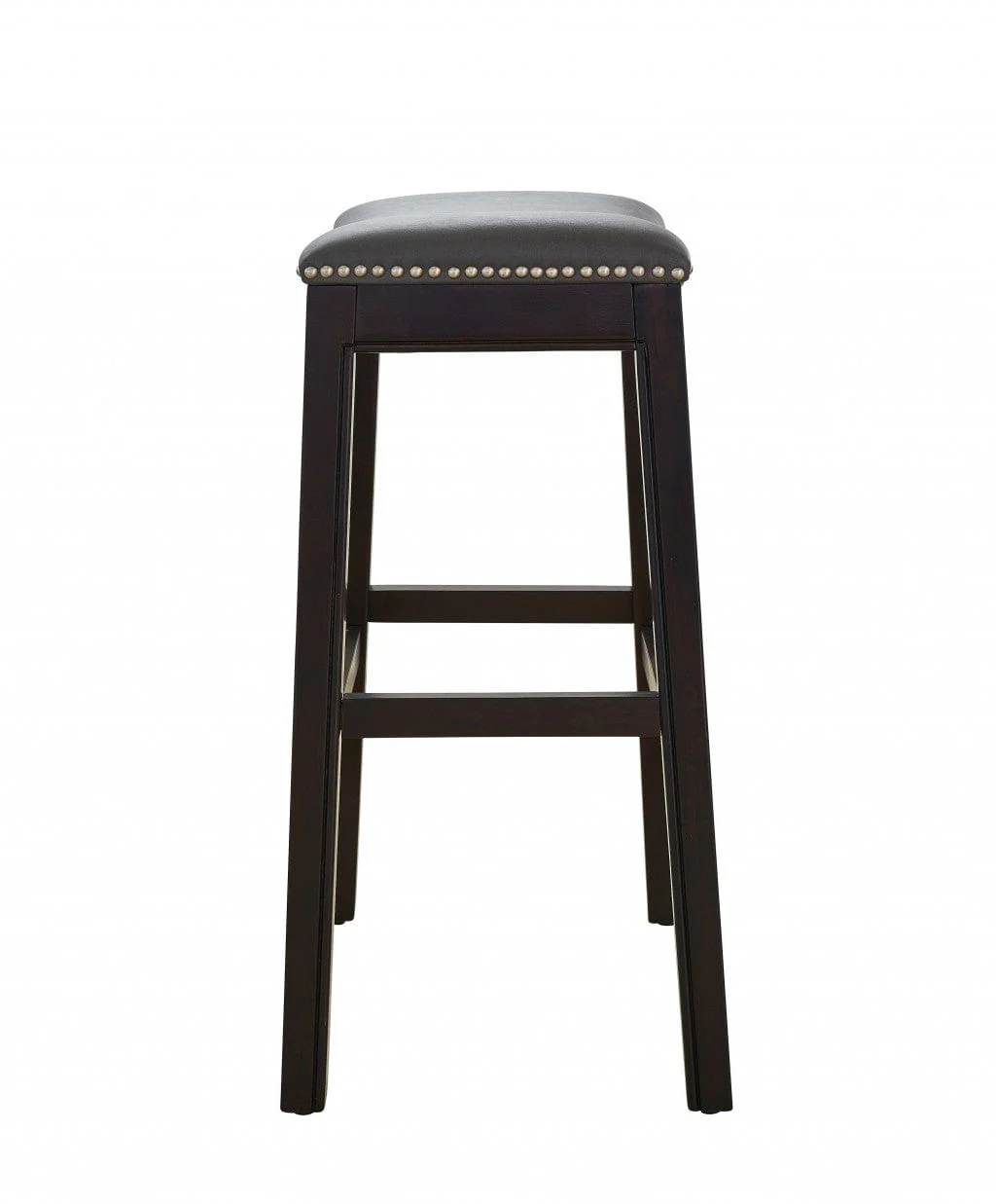 26" Gray And Espresso Faux Leather And Solid Wood Backless Counter Height Bar Chair - Image 2