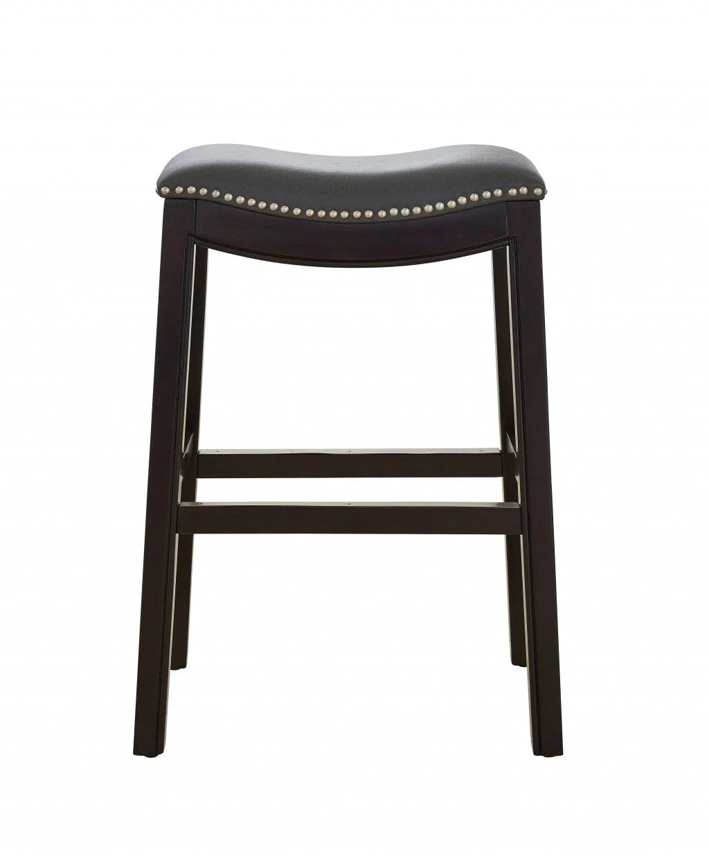 26" Gray And Espresso Faux Leather And Solid Wood Backless Counter Height Bar Chair - Image 3