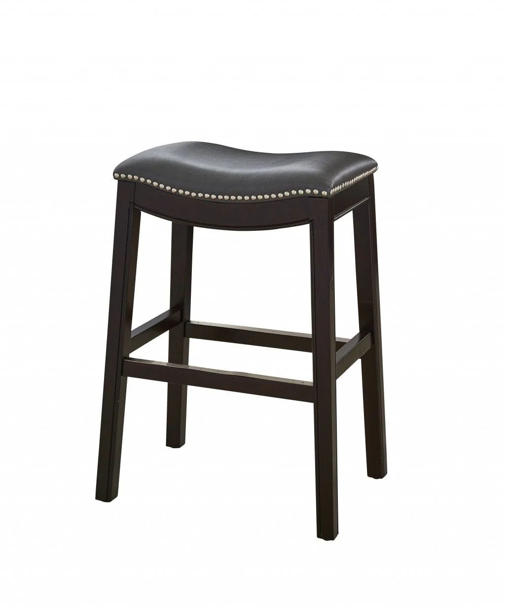 26" Gray And Espresso Faux Leather And Solid Wood Backless Counter Height Bar Chair - Image 4