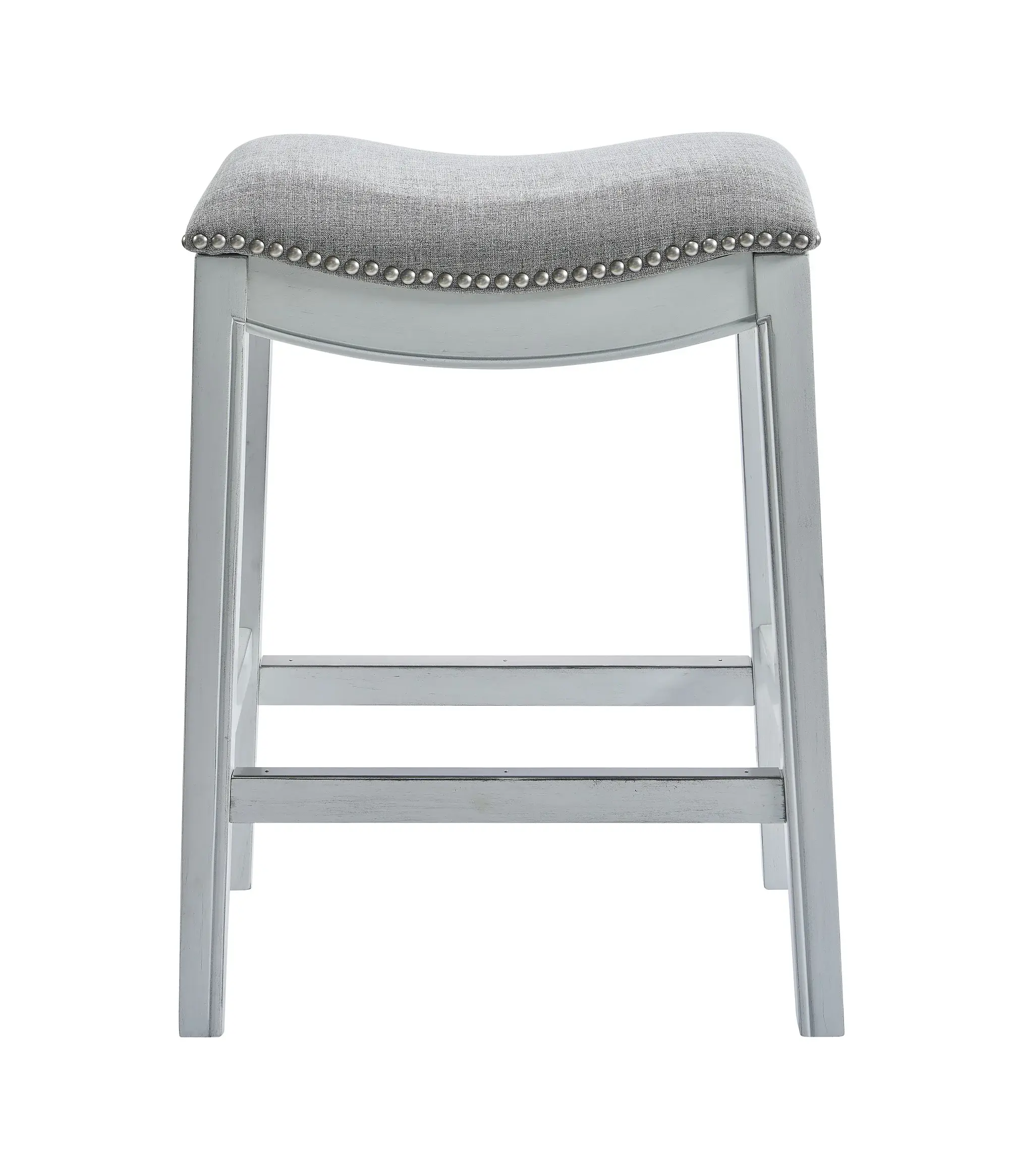 26" Gray And White Solid Wood Backless Counter Height Bar Chair - Image 3