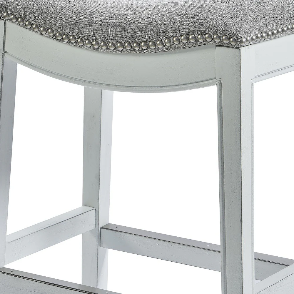 26" Gray And White Solid Wood Backless Counter Height Bar Chair - Image 4