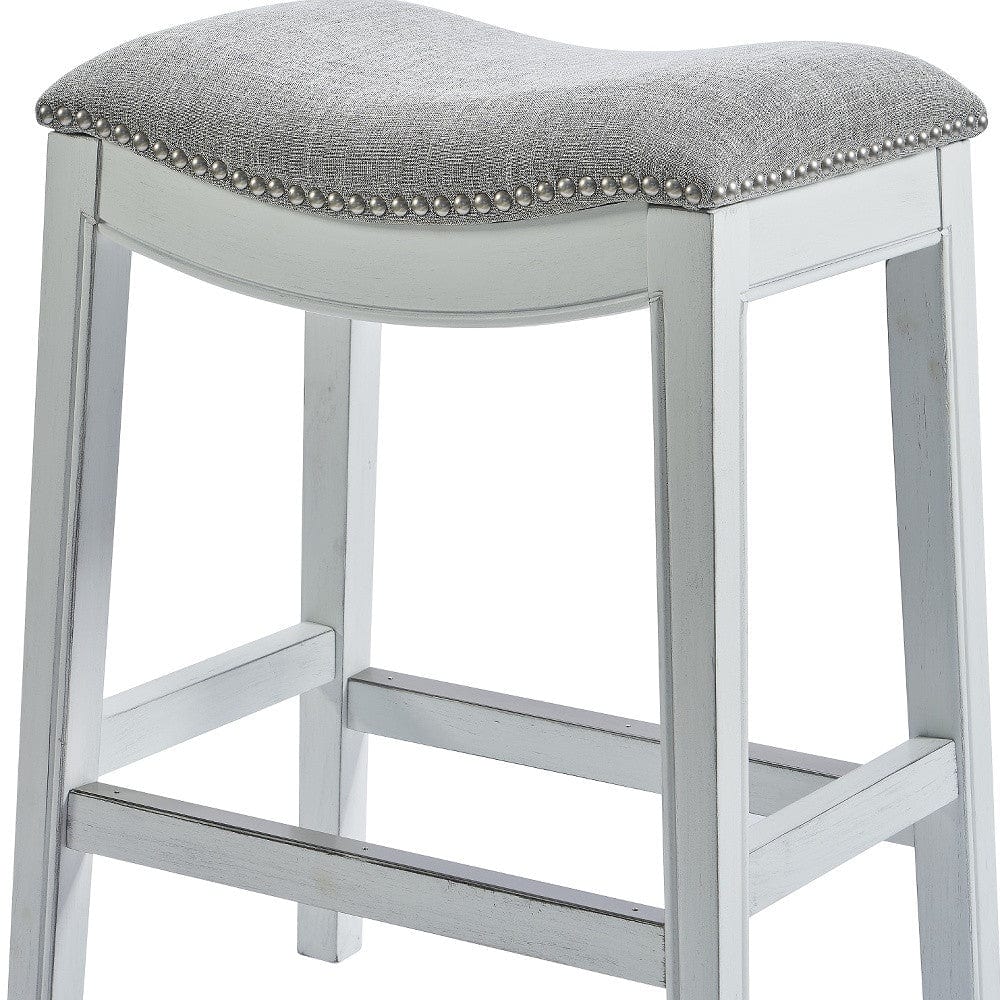 26" Gray And White Solid Wood Backless Counter Height Bar Chair - Image 5