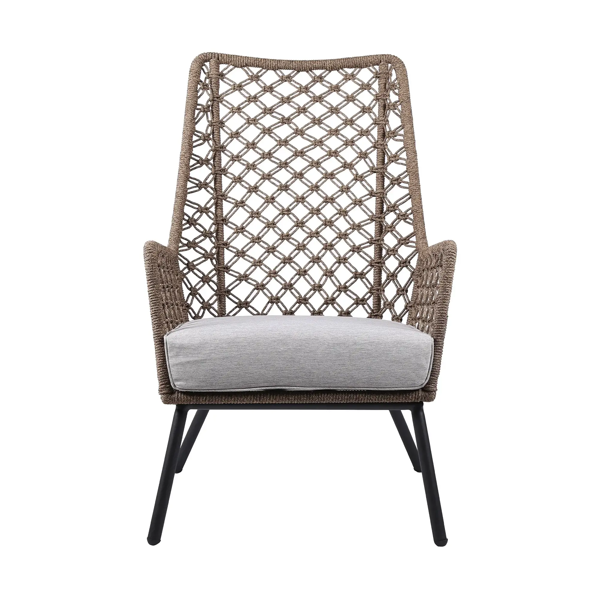 26" Gray Metal Outdoor Arm Chair with Gray Cushion - Image 3